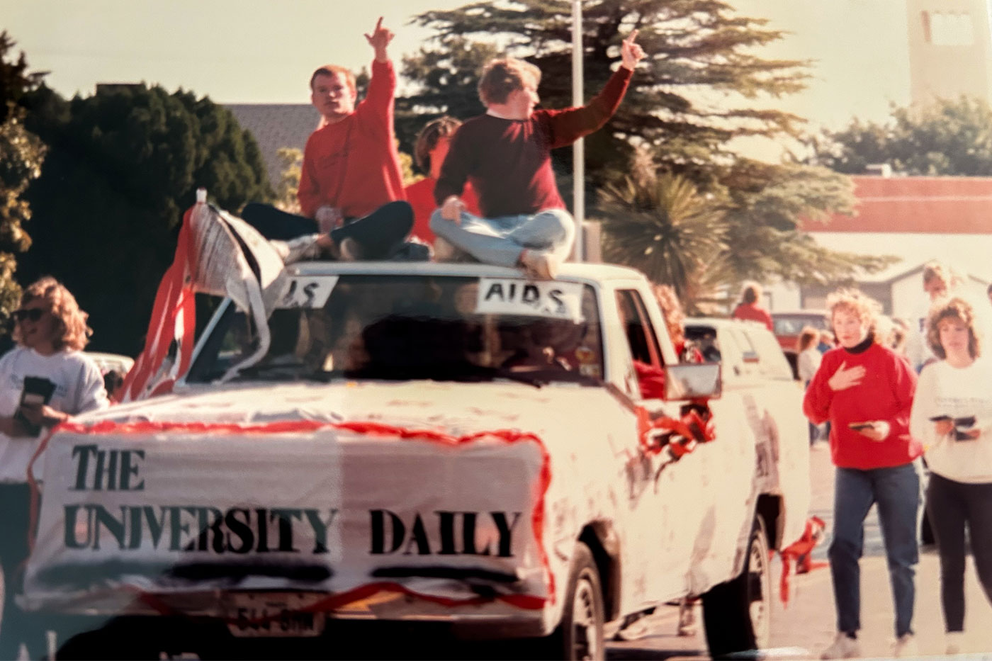 Linda Rutherford walking alongside pickup