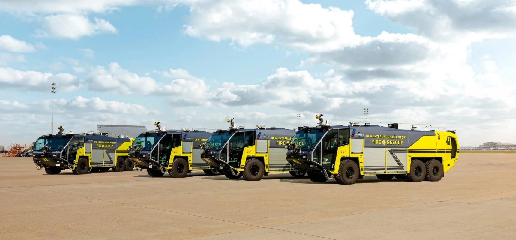 The lineup of Striker Volterra ARFF Vehicles