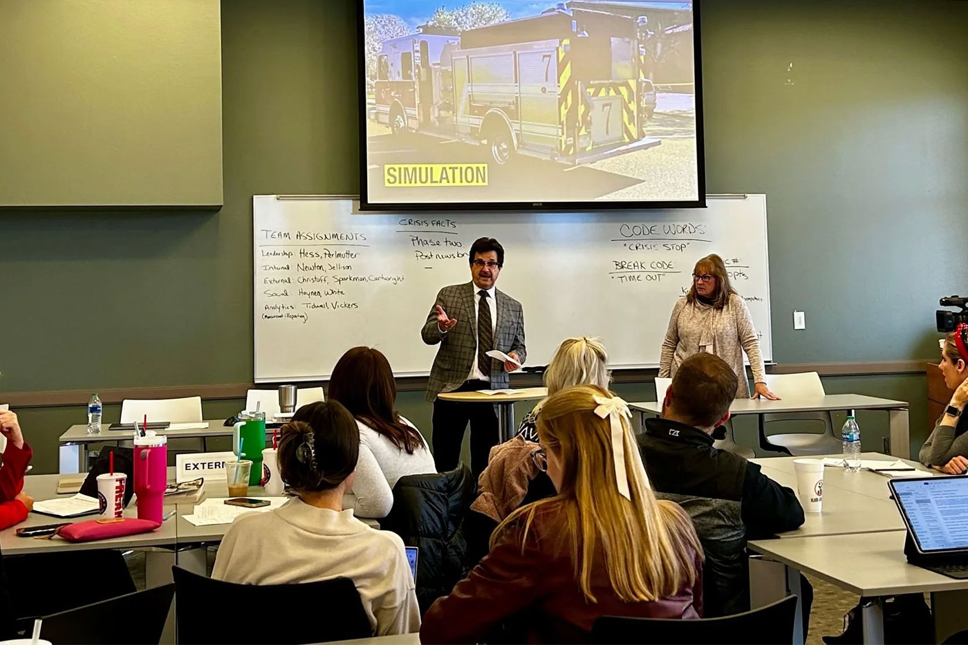 President Schovanec and Linda Rutherford in a classroom