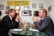 Jimmy Johnson meets with Jerry Jones at Mia's in Dallas. (J. Mark Kegans)