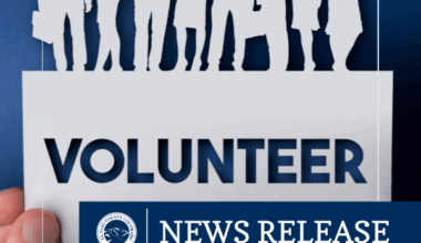 Cutout of people on paper. The text on the image reads, "Volunteer. News Release"