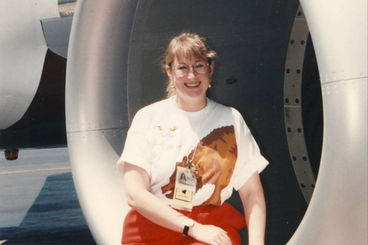 Linda in summer 1995 at the debut of California One, one of Southwest’s specialty aircraft painted like the California state flag. 