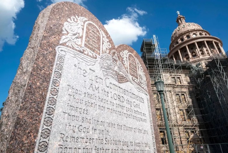 The Ten Commandments on display on the Texas Capital grounds.