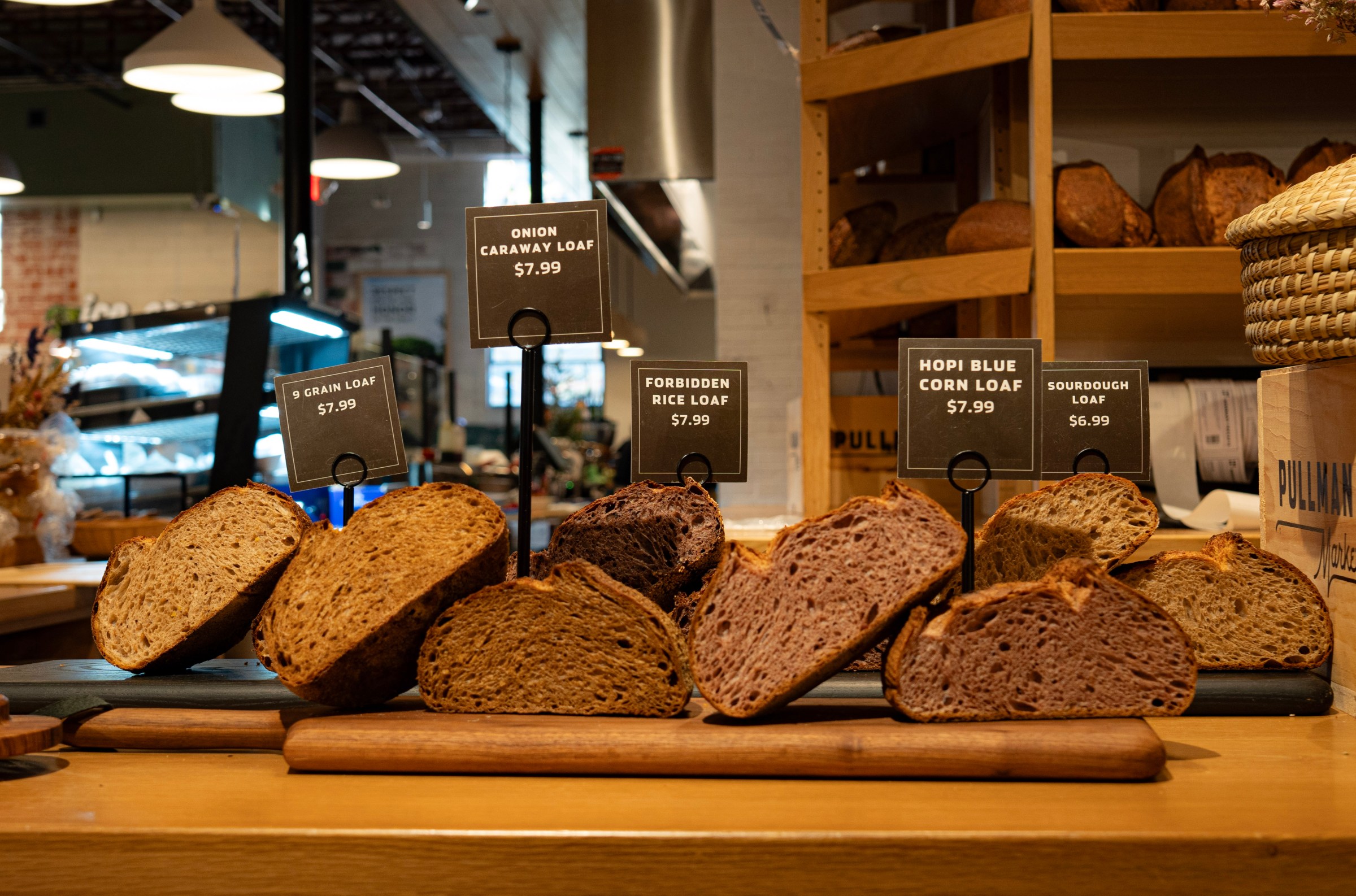 Bread sits on a counter.