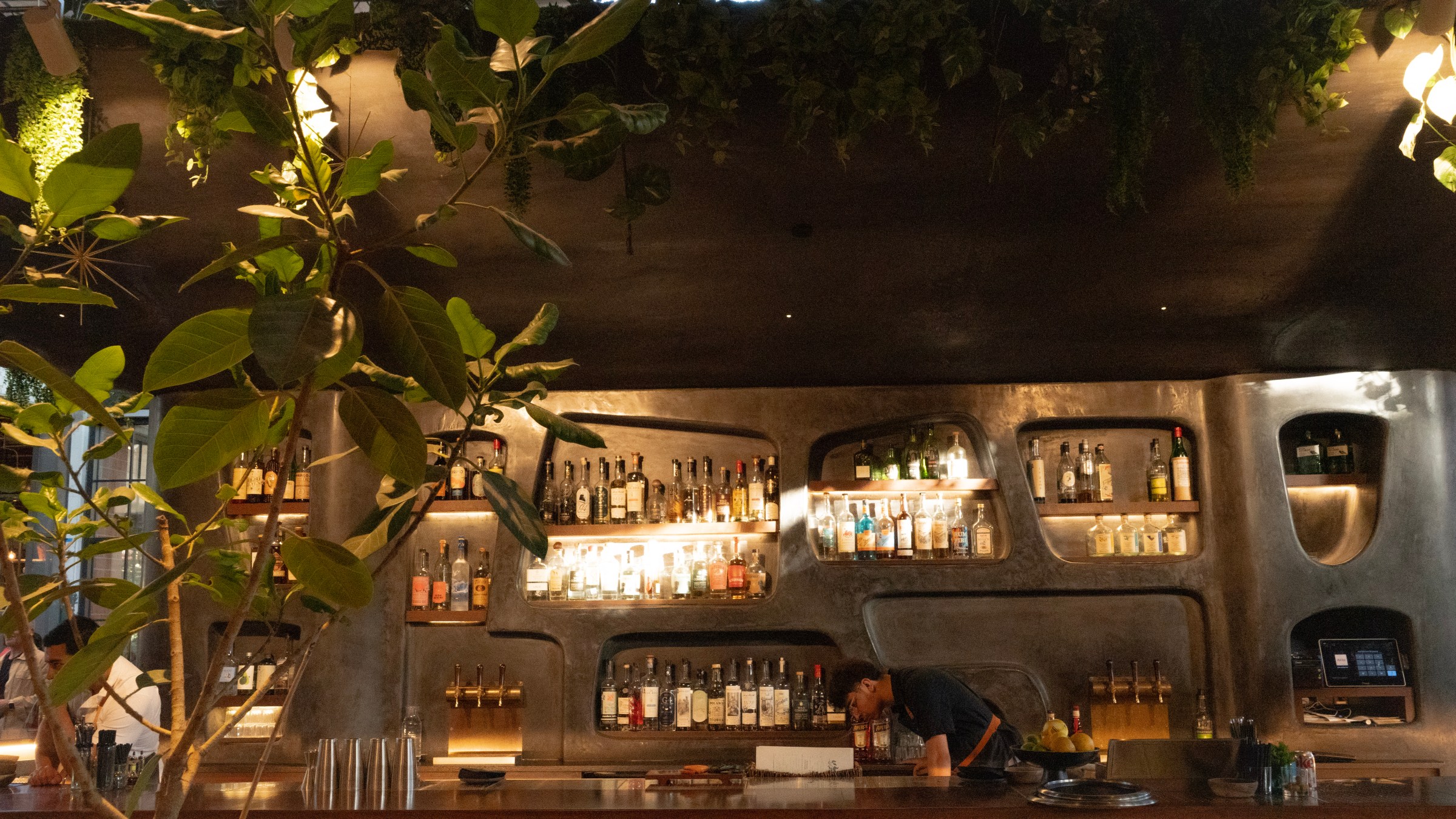 A dark bar painted black.