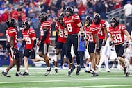 Texas Tech linebacker John Curry (6) reacts after breaking up a pass on a BYU fourth down...