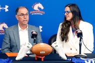 UT-Arlington Athletics Director Jon Fagg and UTA President Jennifer Cowley answer questions...