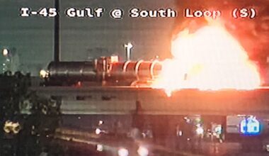 South Houston: Flaming 18-wheeler stalls IH-610 overpass