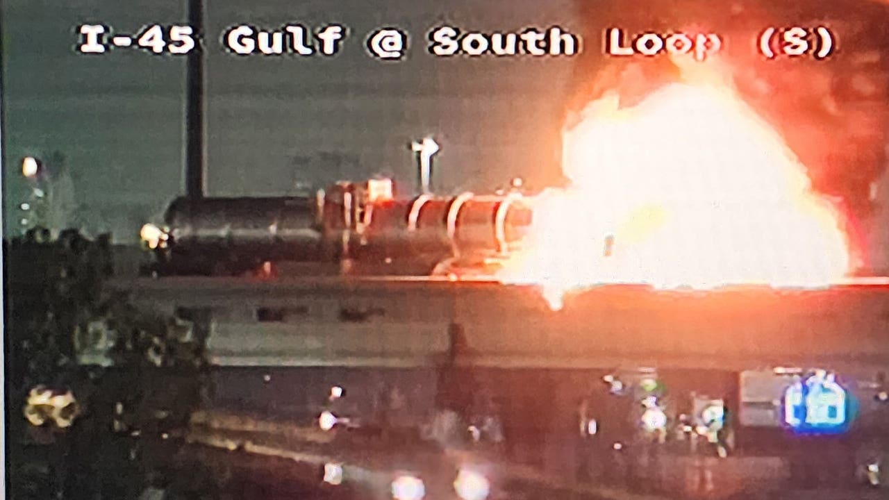 South Houston: Flaming 18-wheeler stalls IH-610 overpass