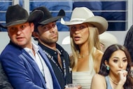Bella Hadid talks with her boyfriend Adan Banuelos during The American Performance Horseman...