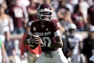 Texas A&M quarterback Marcel Reed (10) looks to pass downfield against Samford during the...