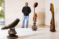 Artist Oshay Green poses next to his exhibition on display at the Nasher Sculpture Center in...