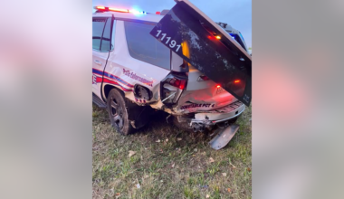 Harris County constable vehicle hit by vehicle on Hardy Toll Road