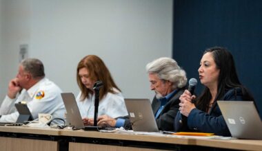 Acting Chief Labor Relations Officer Roxy Stevens, right, lays out ground rules for bargaining between the Austin Firefighters Association and the City of Austin as contract negotiations begin at the City of Austin Permitting and and Development Center, July 30, 2025.