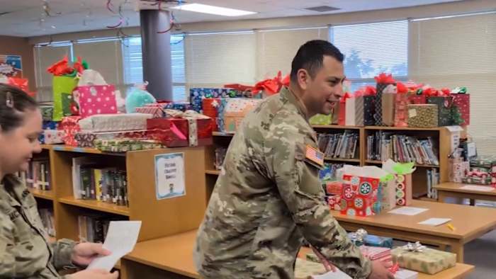 Fort Sam Houston soldiers deliver gifts to elementary school students