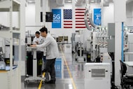 The factory floor of the Ericsson 5G plant in Lewisville, Texas on May 20, 2024. 