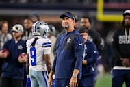 Dallas Cowboys head coach Brian Schottenheimer looks on before an NFL football game against...