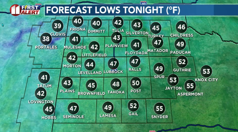 Chilly but above average low temperatures Wednesday morning.