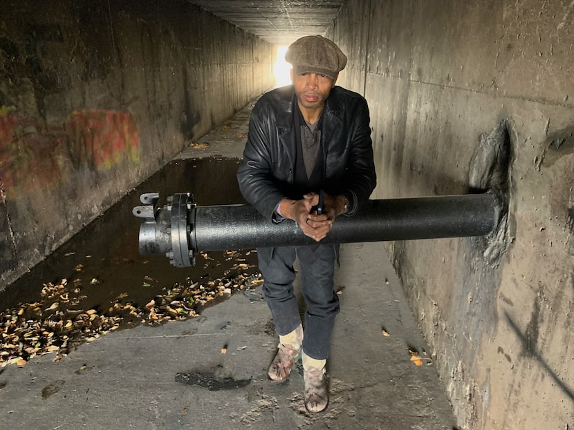 Charlie Brown lived in Tunnel Six for five years. He said he often clung to this pipe during...