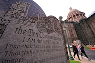 A granite Ten Commandments monument stands on the grounds of the Texas Capitol, Thursday,...