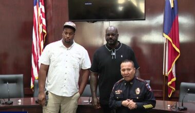 Shaquille O’Neal offers support to Kemah Police Department's 7'3" tall cadet