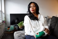 Kyra Stubbs, seen in her Dallas apartment on Dec. 29, 2025, is recovering from a shooting...