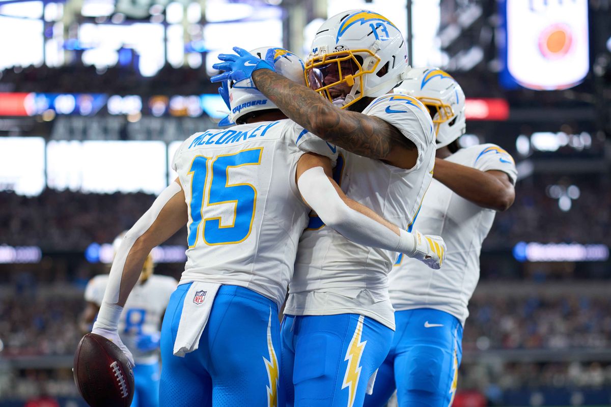 Los Angeles Chargers wide receiver Ladd McConkey #15 celebrates after scoring a touchdown during an NFL football game against the Dallas Cowboys, on Sunday December 21, 2025 in Arlington, Texas. Los Angeles Chargers wide receiver Ladd McConkey #15 celebrates after scoring a touchdown during an NFL football game against the Dallas Cowboys, on Sunday December 21, 2025 in Arlington, Texas.