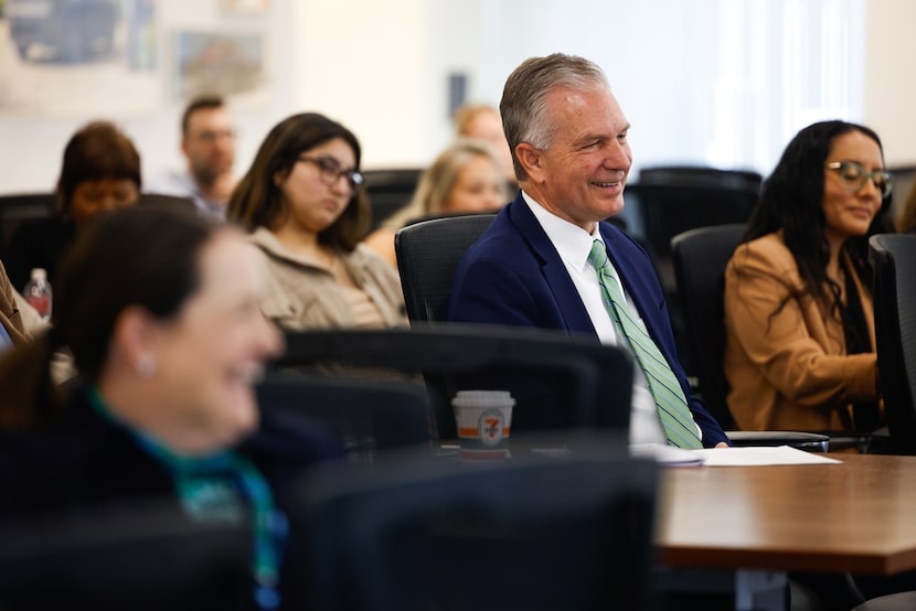 CEO Dale Petroskey listens to employees presentations during staff meeting in the Dallas...
