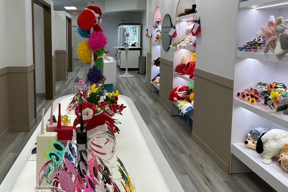 Interior of a store with photo accessories on display.