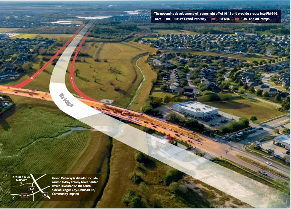 Grand Parkway is slated to include a ramp to the Bay Colony Town Center, which is located on the south side of League City. (Jamaal Ellis/Community Impact)