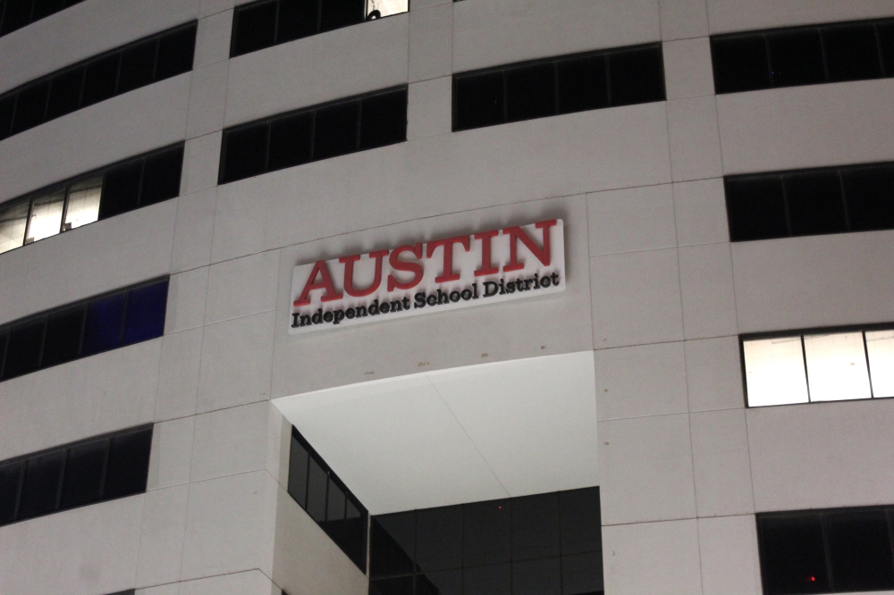 The entrance to the Austin ISD headquarters