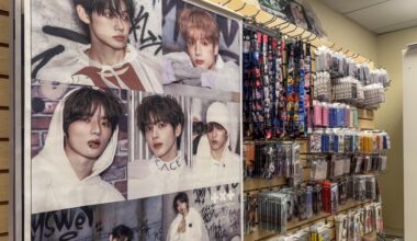 An image of some of the posters and lanyards sold.