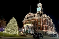 Norwich City Hall is decorated for the annual "Light Up City Hall" event in Norwich, Conn.,...