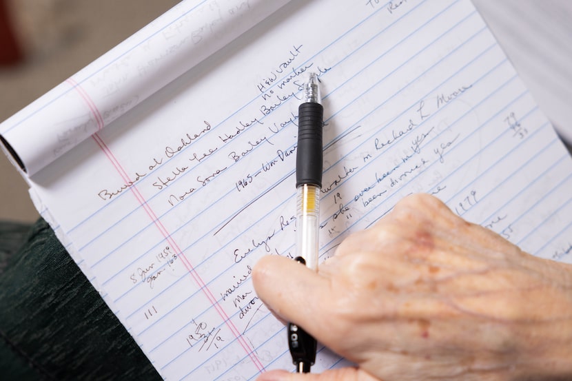 Marcia Smith, who is chronicling people buried in Dallas' historic Oakland Cemetery, looks...