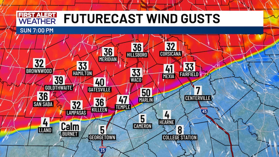 Powerful cold front brings significant temperature drop and damaging winds as it blows through...