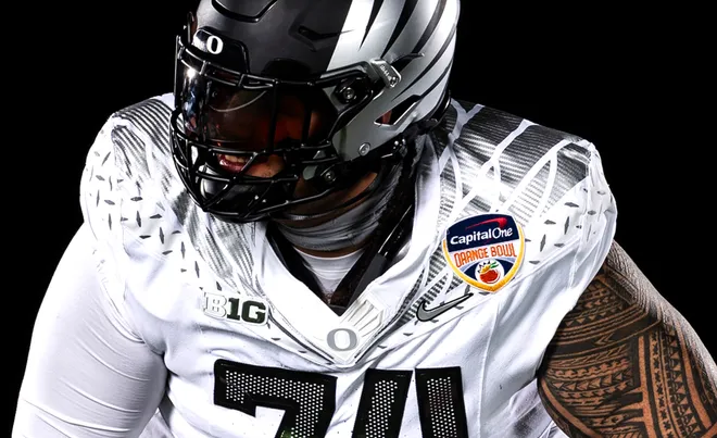 Oregon Ducks uniforms for Orange Bowl vs. Texas Tech Red Raiders.