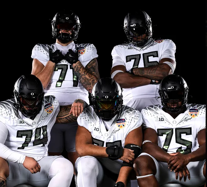 Oregon Ducks uniforms for Orange Bowl vs. Texas Tech Red Raiders.
