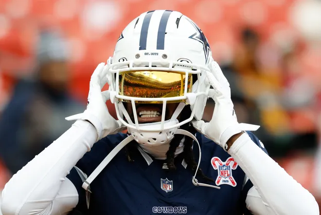 Dec 25, 2025; Landover, Maryland, USA; Dallas Cowboys cornerback Trevon Diggs (7) looks on during warmups before the game against the Washington Commanders at Northwest Stadium. Mandatory Credit: Geoff Burke-Imagn Images