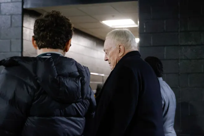 Dec 25, 2025; Landover, Maryland, USA; Dallas Cowboys owner Jerry Jones walks through the tunnel before the game against the Washington Commanders at Northwest Stadium. Mandatory Credit: Amber Searls-Imagn Images
