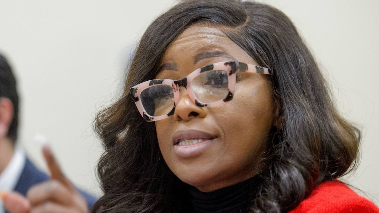Rep. Jasmine Crockett, D-Texas, questions the witnesses during a House Committee on Oversight and Government Reform Subcommittee on Delivering on Government Efficiency hearing on Capitol Hill, Feb. 12, 2025, in Washington. (AP Photo/Rod Lamkey, Jr.)