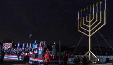 Doug Emhoff, husband of Vice President Kamala Harris, speaks during the National Chanukah Menorah lighting, Thursday, Dec. 7, 2023, on the ellipse of the White House complex in Washington. (AP Photo/Jacquelyn Martin)