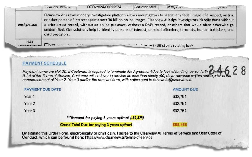 City of Dallas contract paperwork describes Clearview AI’s facial recognition tool and...