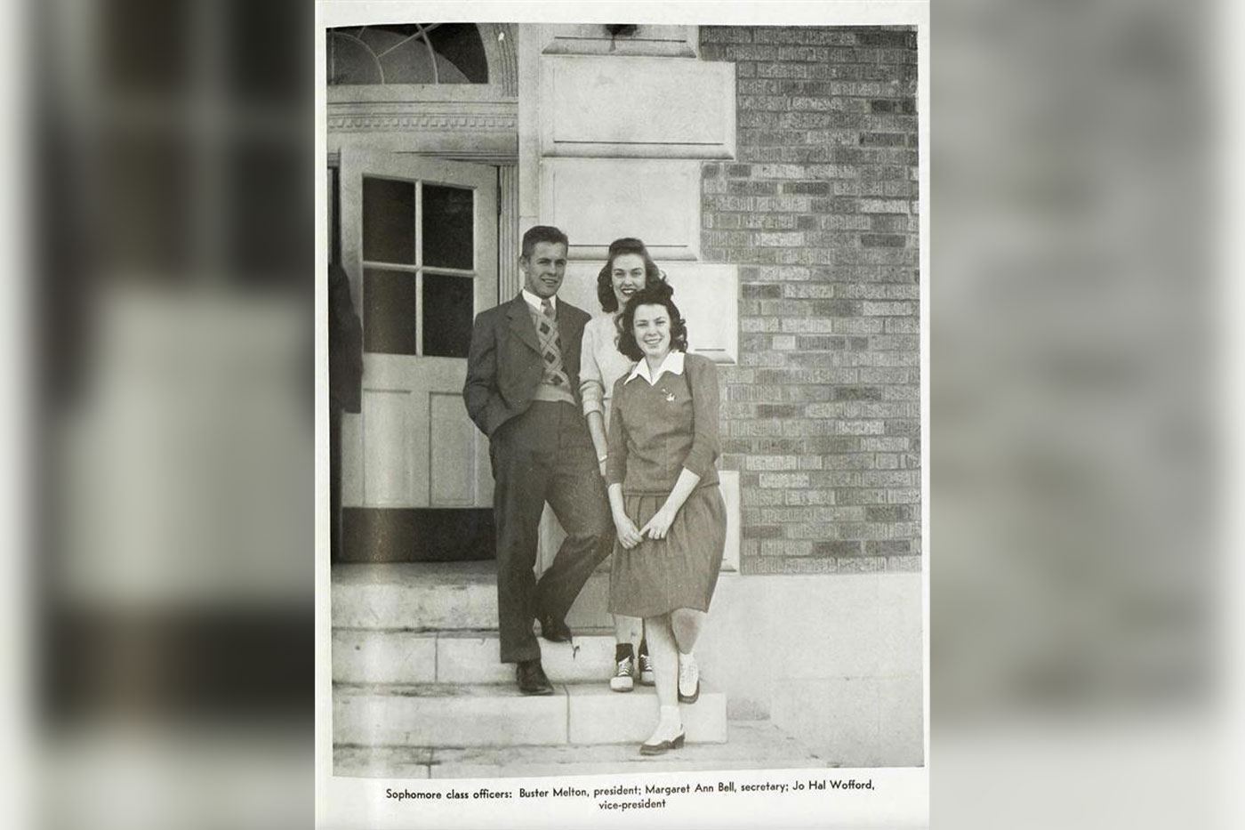 Buster as President, with two female officers on steps (Courtesy: Southwest Collection)