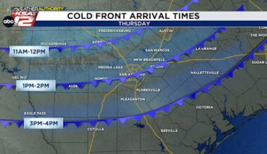 A cold front arrives to San Antonio by early afternoon