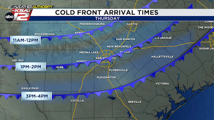 A cold front arrives to San Antonio by early afternoon