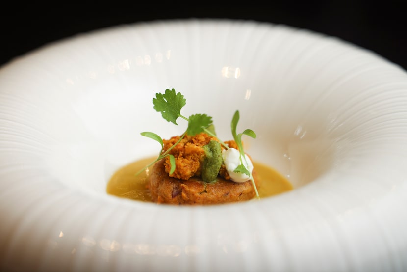 The tasting menu at Jashan in Plano includes small, beautiful bites.