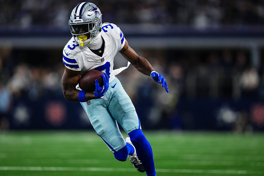 ARLINGTON, TX - DECEMBER 14: George Pickens #3 of the Dallas Cowboys runs the ball during an NFL football game against the Minnesota Vikings at AT&T Stadium on December 14, 2025 in Arlington, Texas. (Photo by Cooper Neill/Getty Images)