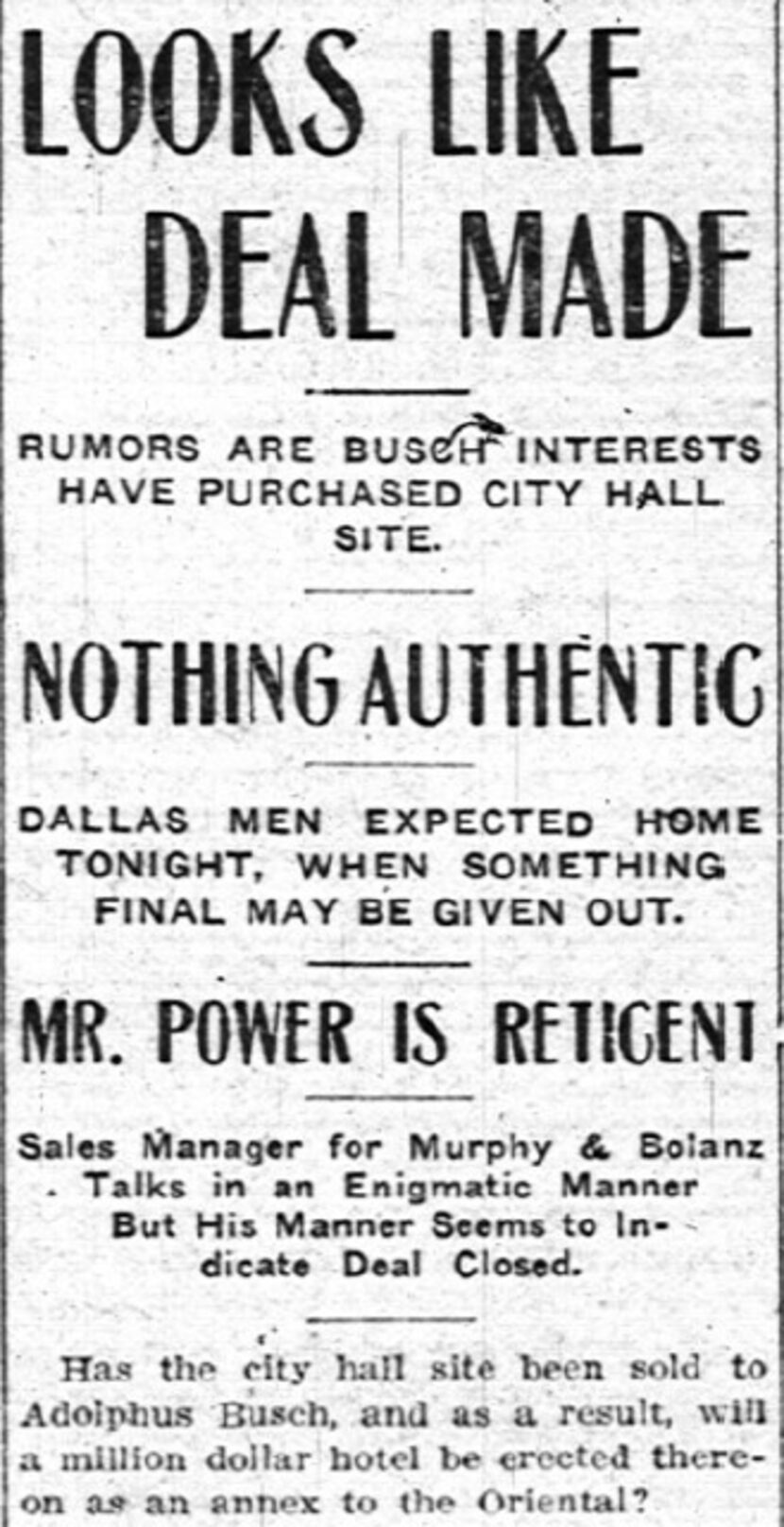 From the front page of the Dallas Daily Times Herald on May 23, 1910