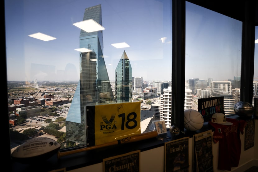 CEO Dale Petroskey’s office at the Dallas Regional Chamber overlooks the skyline Tuesday,...
