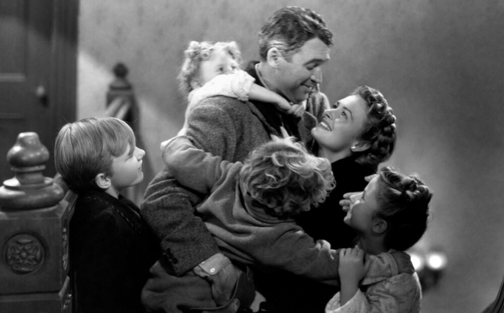 A scene from the 1946 classic "It's a Wonderful Life," starring Jimmy Stewart and Donna Reed.